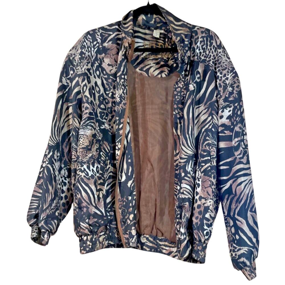 Vintage Fuda International Silk Bomber Jacket – Animal Print – Sz L – 90s Retro